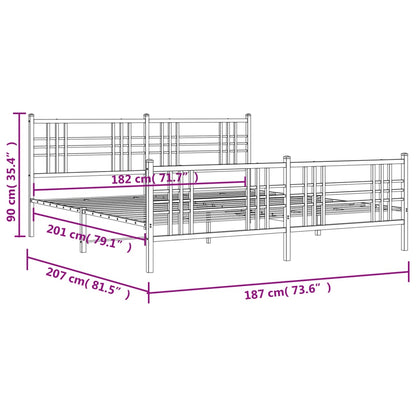 vidaXL Metal Bed Frame without Mattress with Footboard White 180x200cm