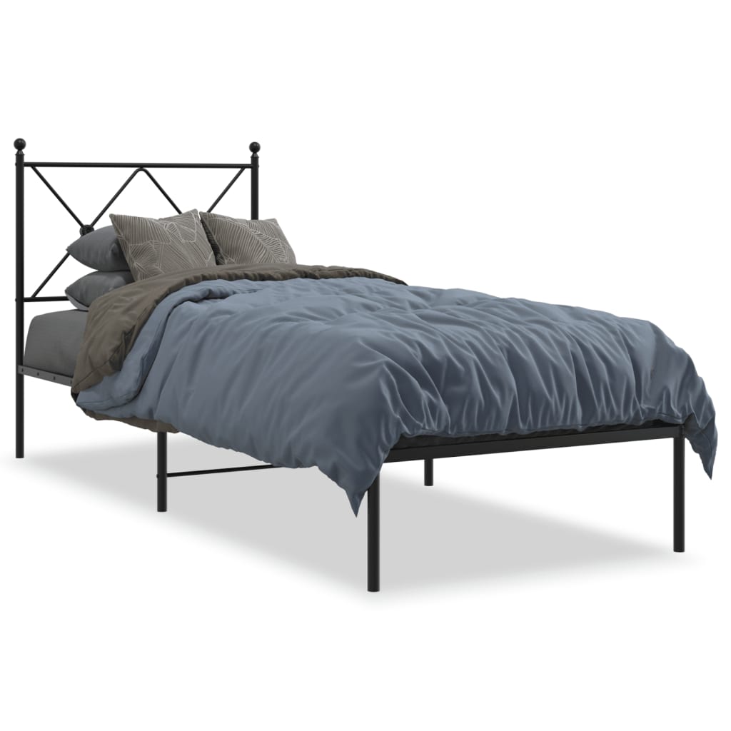 vidaXL Bed Frame | Black | Powder-Coated Steel | Single | Bed Frame