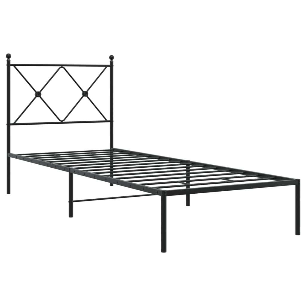 vidaXL Bed Frame | Black | Powder-Coated Steel | Single | Bed Frame