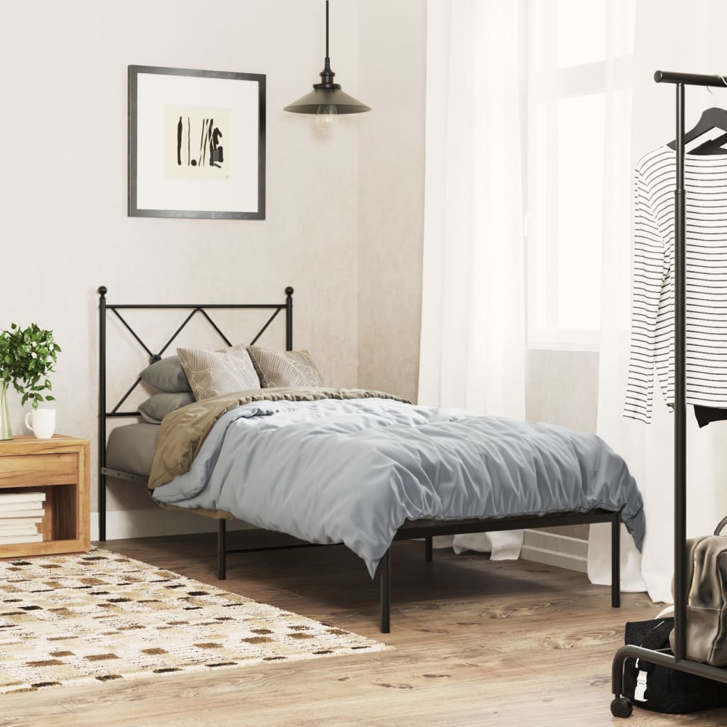 vidaXL Bed Frame | Black | Powder-Coated Steel | Single | Bed Frame