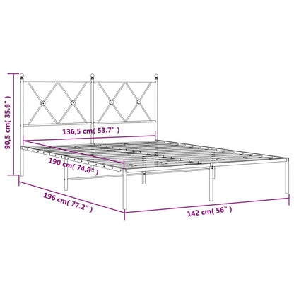 vidaXL Metal Bed Frame without Mattress with Headboard Black 135x190cm
