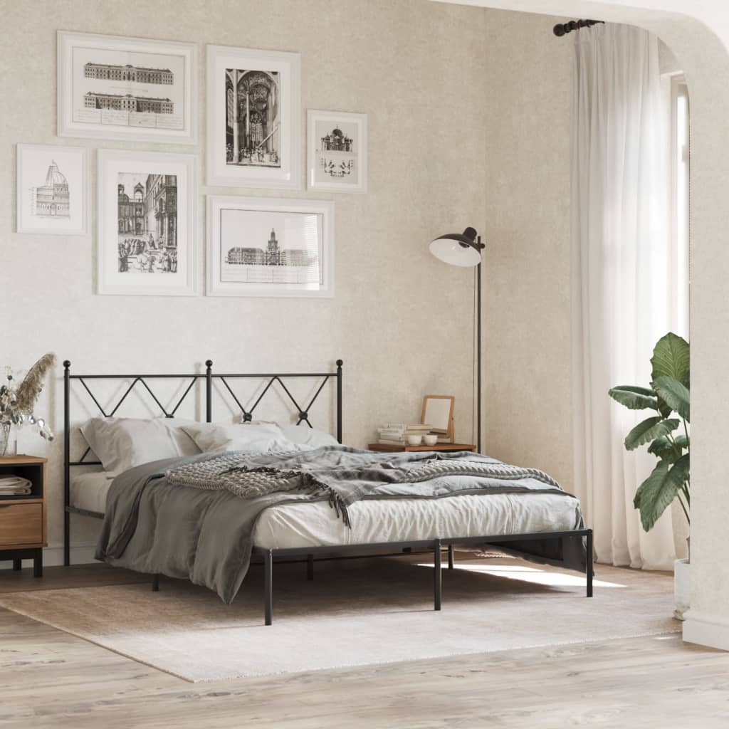 vidaXL Metal Bed Frame without Mattress with Headboard Black 135x190cm