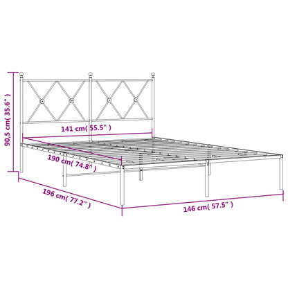 vidaXL Metal Bed Frame without Mattress with Headboard Black 140x190cm