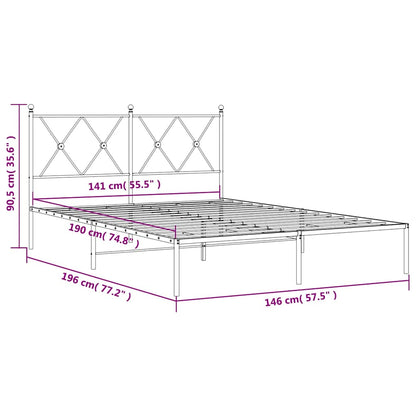 vidaXL Metal Bed Frame without Mattress with Headboard Black 140x190cm