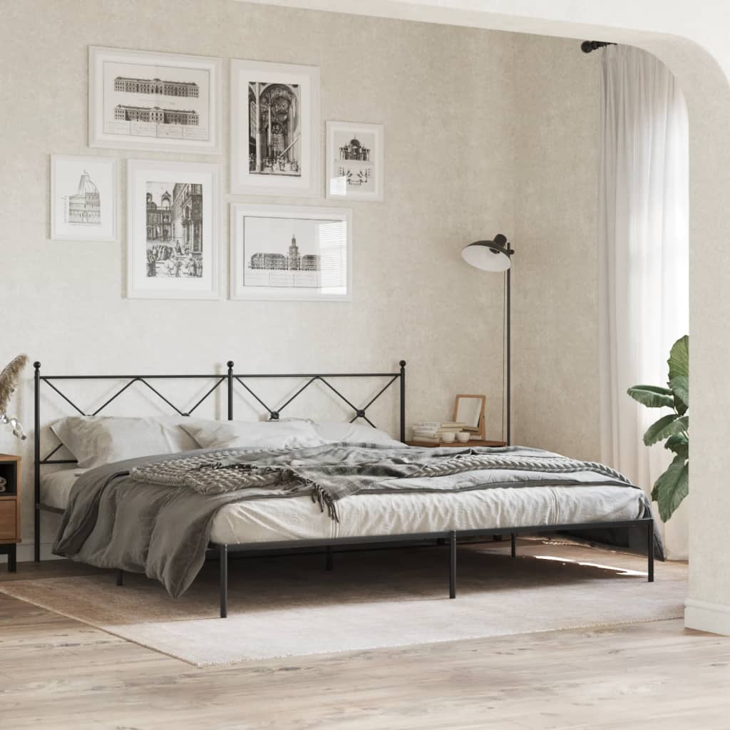 vidaXL Bed Frame | Black | Powder-Coated Steel | Double Bed | Bed Frame