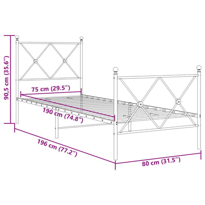 vidaXL Metal Bed Frame without Mattress with Footboard Black 75x190cm