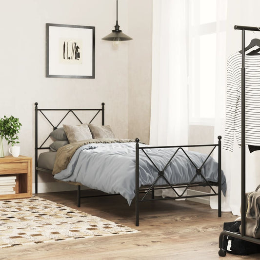 vidaXL Metal Bed Frame without Mattress with Footboard Black 80x200cm
