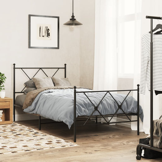 vidaXL Metal Bed Frame without Mattress with Footboard Black 90x200cm