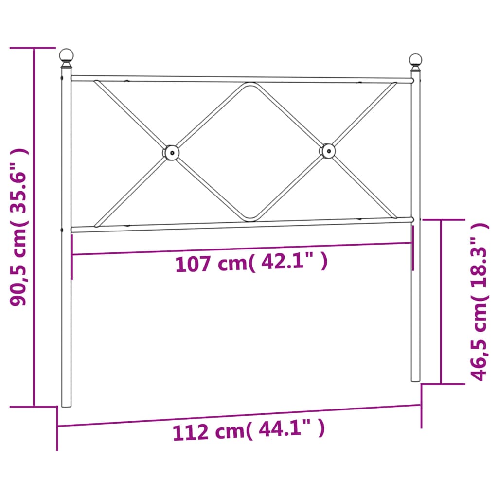 vidaXL Metal Replace Headboard Black 107cm