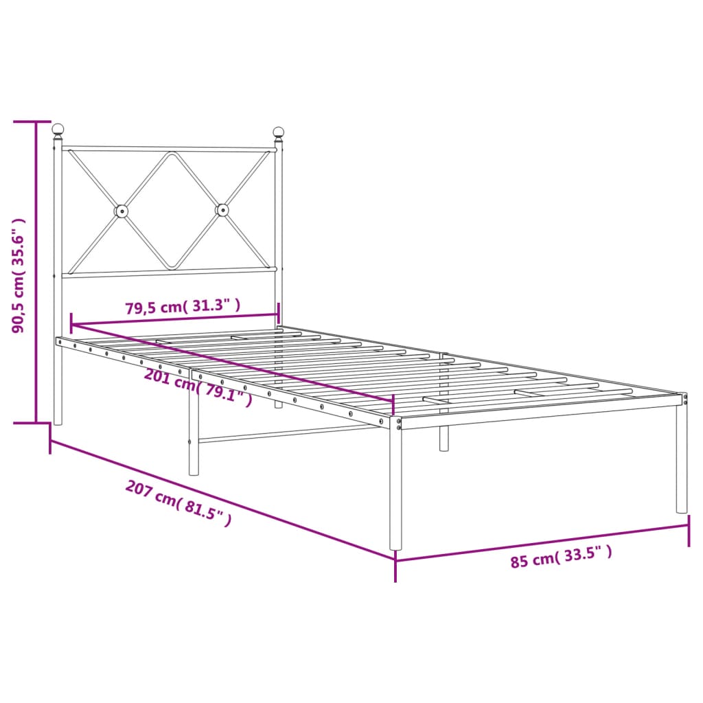 vidaXL Bed Frame | White | Powder-Coated Steel | Single | Bed Frame