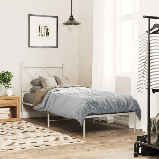 vidaXL Bed Frame | White | Powder-Coated Steel | Single | Bed Frame