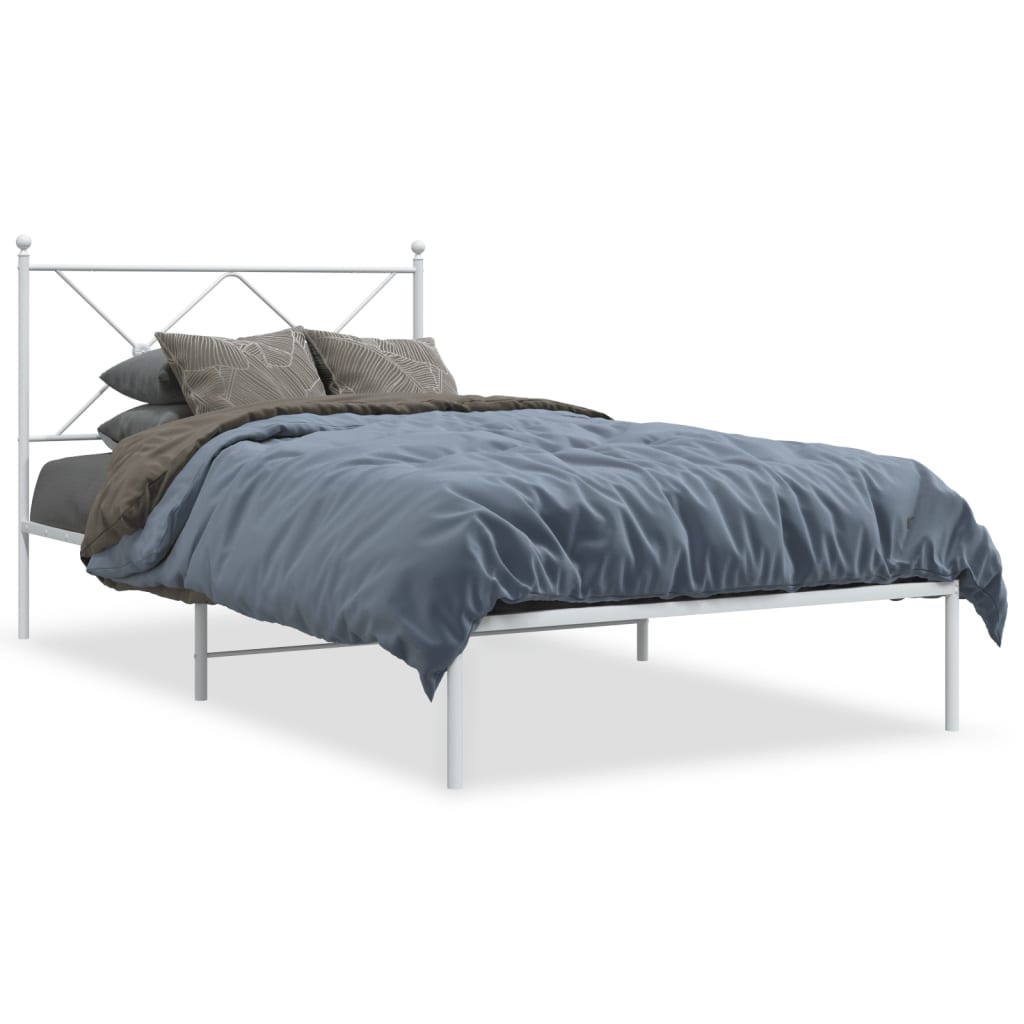 vidaXL Bed Frame | White | Powder-Coated Steel | Single | Bed Frame