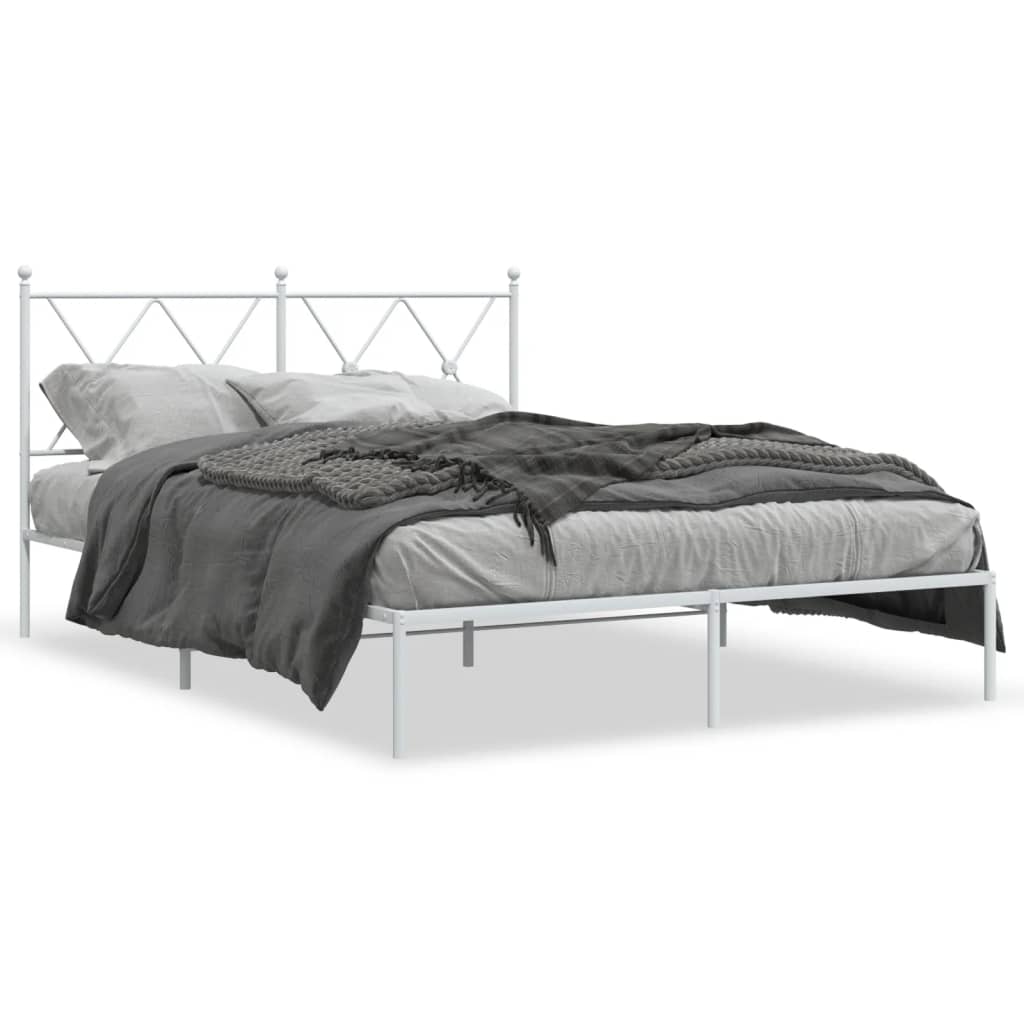 vidaXL Bed Frame | White | Steel | Double | Bed Frame | Rectangular | Modern