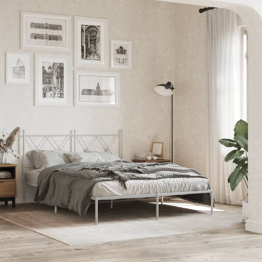 vidaXL Bed Frame | White | Steel | Double | Bed Frame | Rectangular | Modern