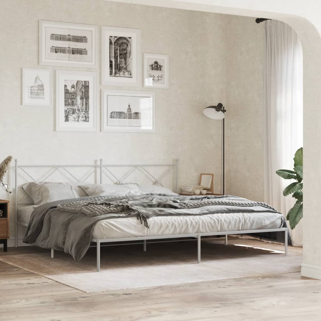 vidaXL Bed Frame | White | Powder-Coated Steel | Double | Bed Frame