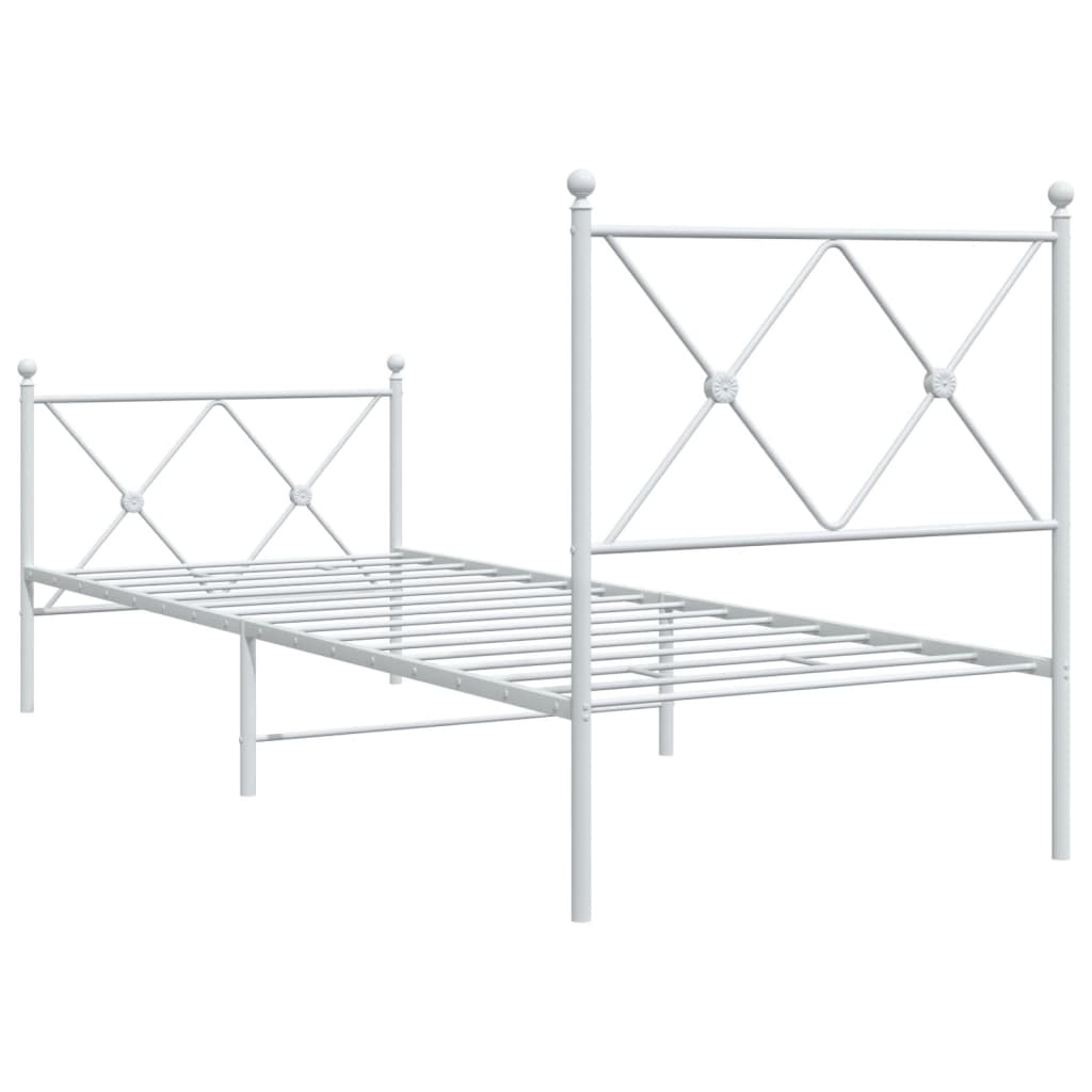vidaXL Metal Bed Frame without Mattress with Footboard White 75x190cm