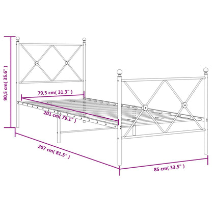 vidaXL Metal Bed Frame without Mattress with Footboard White 80x200cm