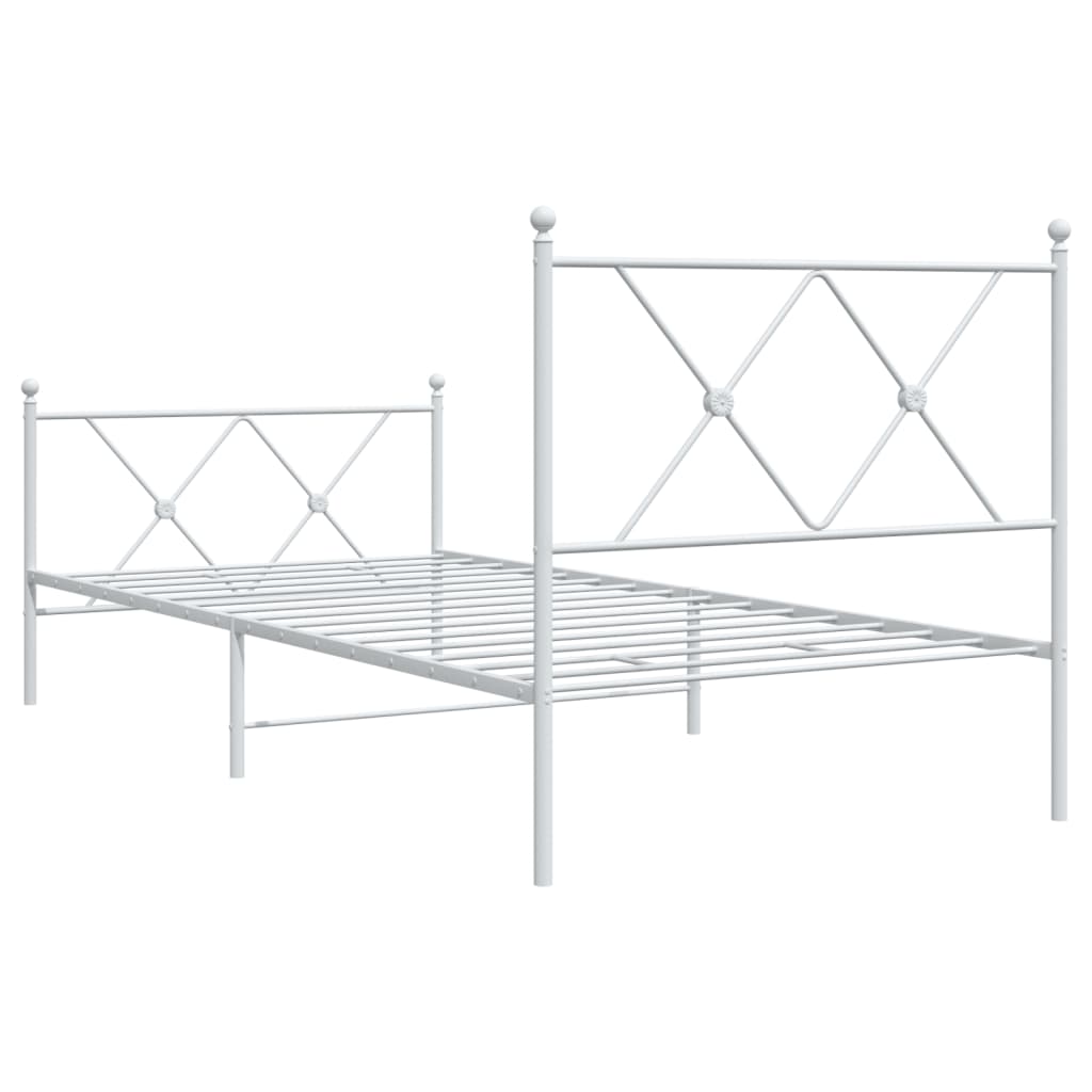 vidaXL Metal Bed Frame without Mattress with Footboard White 90x190cm