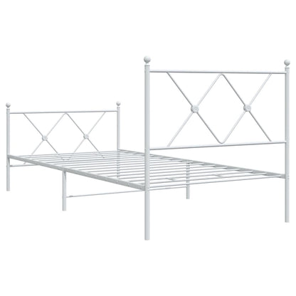 vidaXL Metal Bed Frame without Mattress with Footboard White 90x200cm