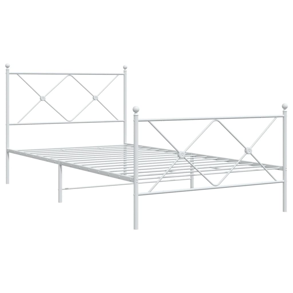 vidaXL Metal Bed Frame without Mattress with Footboard White 100x190cm