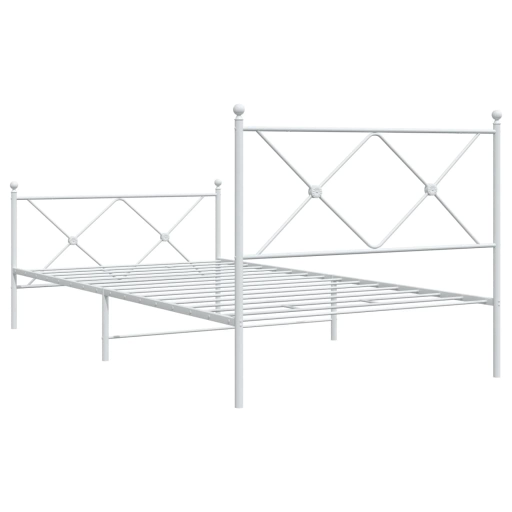 vidaXL Metal Bed Frame without Mattress with Footboard White 100x190cm