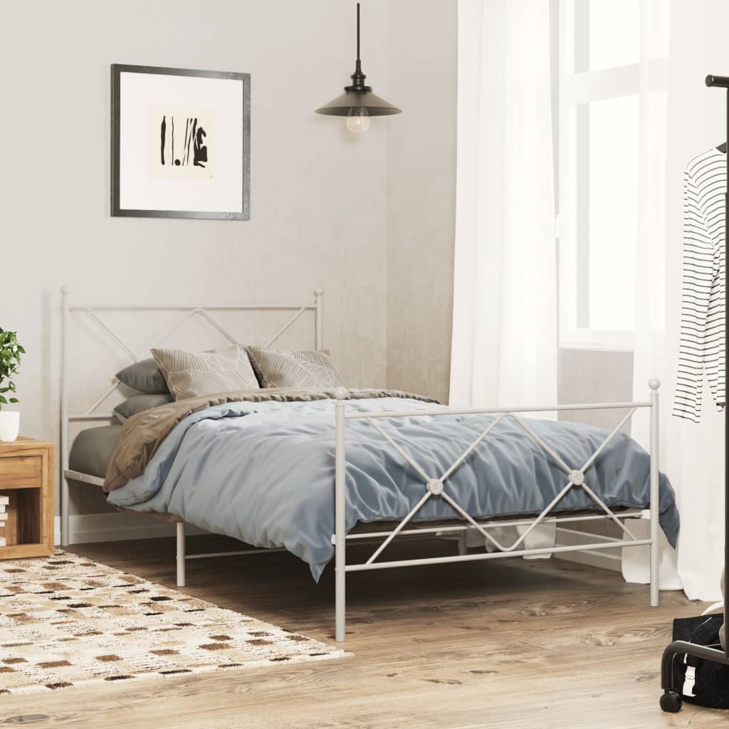 vidaXL Metal Bed Frame without Mattress with Footboard White 100x190cm