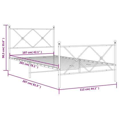 vidaXL Metal Bed Frame without Mattress with Footboard White 107x203cm