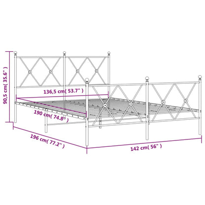vidaXL Metal Bed Frame without Mattress with Footboard White 137x190cm