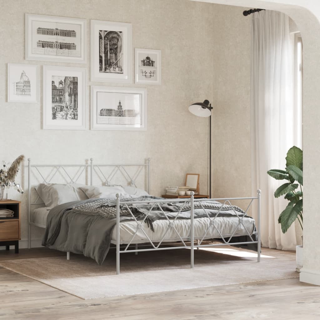 vidaXL Metal Bed Frame without Mattress with Footboard White 137x190cm