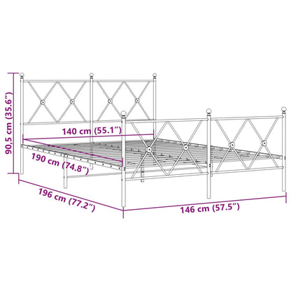 vidaXL Metal Bed Frame without Mattress with Footboard White 140x190cm