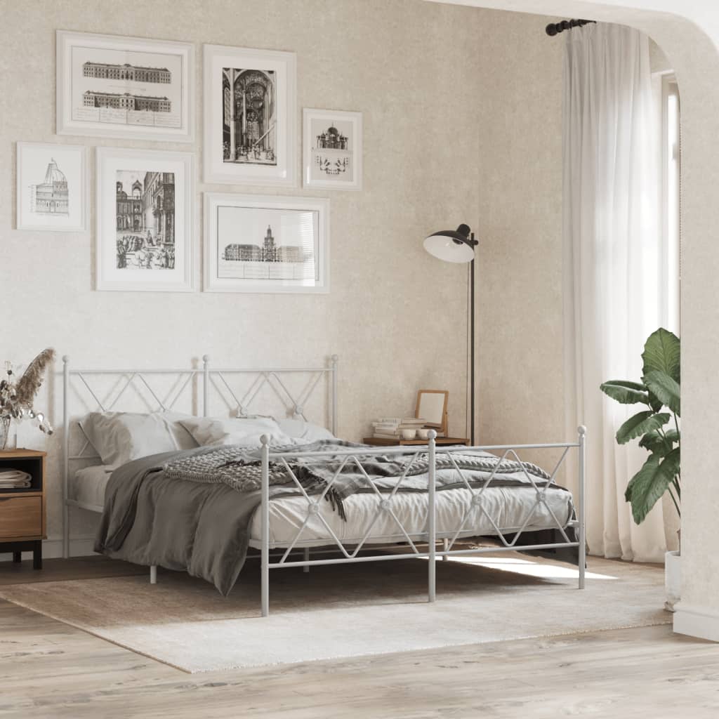 vidaXL Metal Bed Frame without Mattress with Footboard White 140x190cm