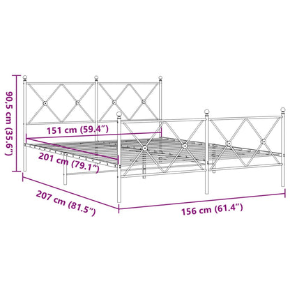 vidaXL Metal Bed Frame without Mattress with Footboard White 150x200cm