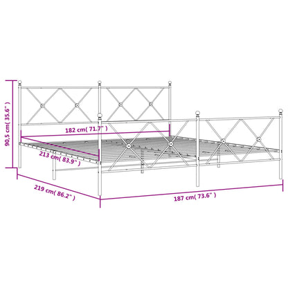 vidaXL Metal Bed Frame without Mattress with Footboard White 183x213cm