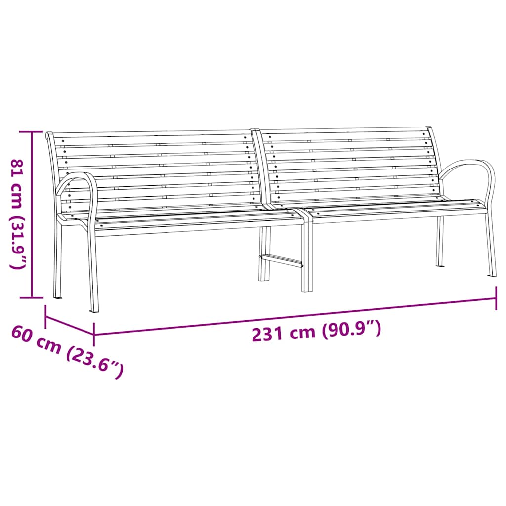 vidaXL Garden Bench Brown 231 cm Wood and Powder-coated Steel