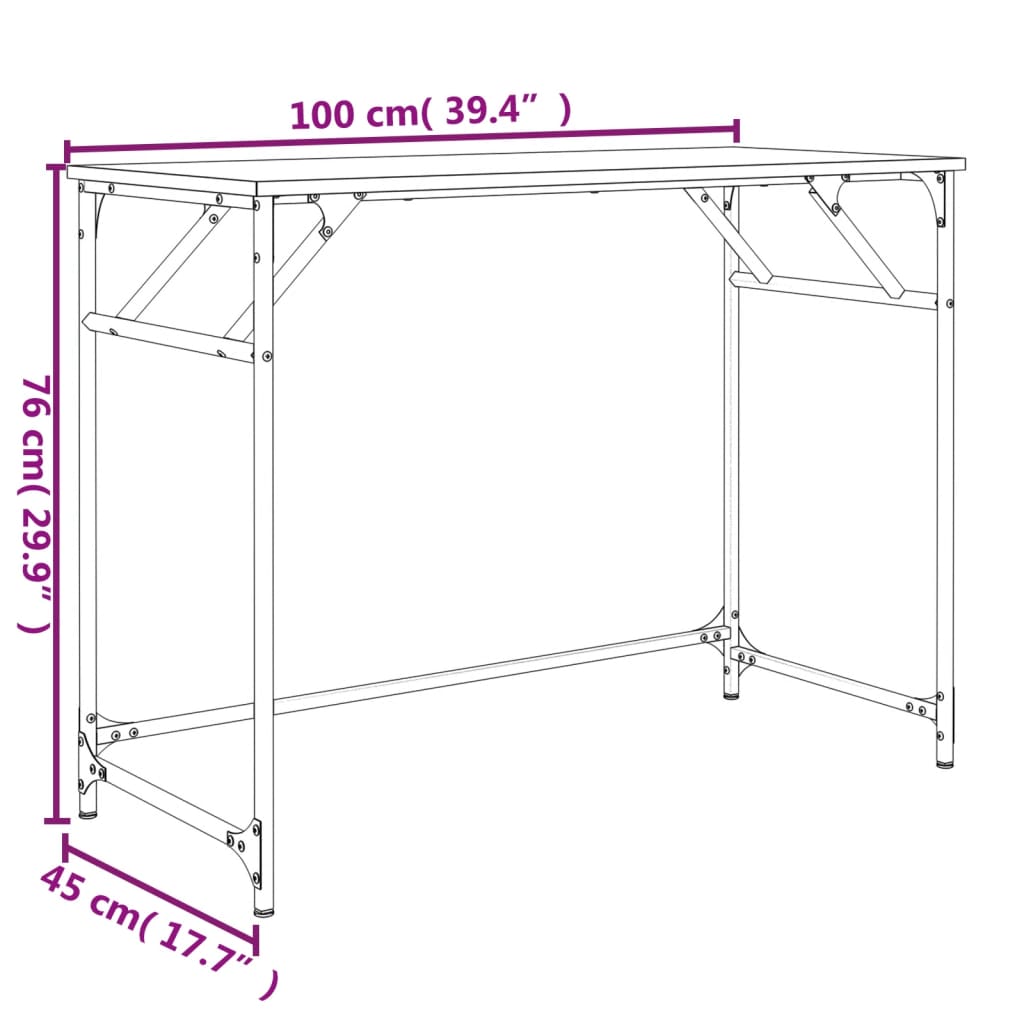 vidaXL Desk Smoked Oak 100x45x76 cm and Powder-coated Steel