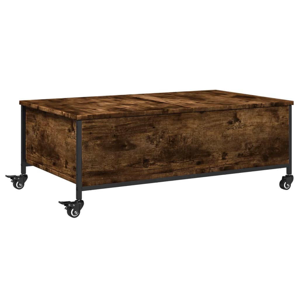 vidaXL Coffee Table with Wheels Smoked Oak 91x55x34 cm Engineered Wood