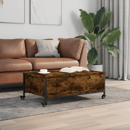 vidaXL Coffee Table with Wheels Smoked Oak 91x55x34 cm Engineered Wood
