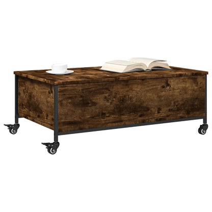 vidaXL Coffee Table with Wheels Smoked Oak 91x55x34 cm Engineered Wood