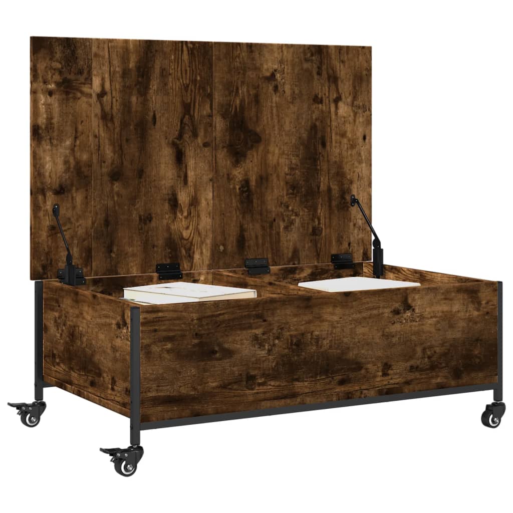 vidaXL Coffee Table with Wheels Smoked Oak 91x55x34 cm Engineered Wood