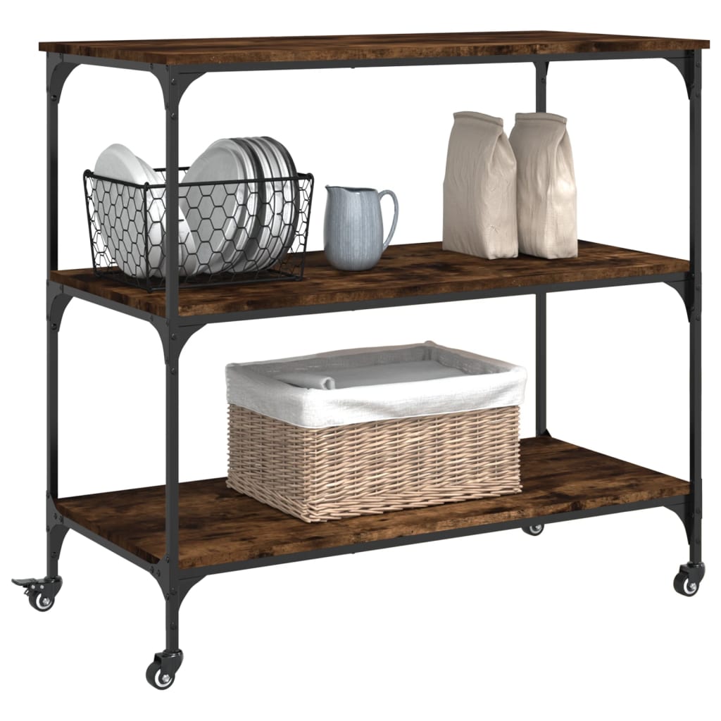 vidaXL Kitchen Trolley Smoked Oak 102x50x95 cm Engineered Wood