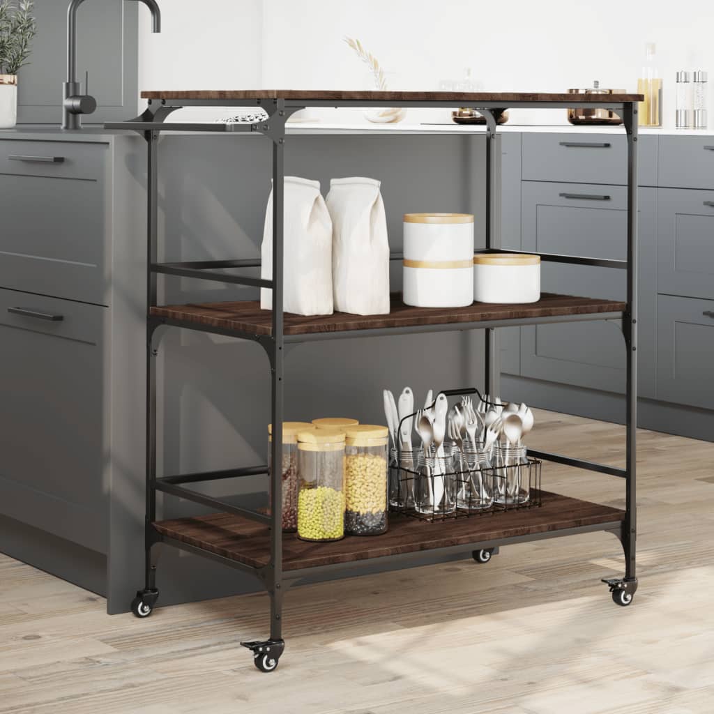 vidaXL Kitchen Trolley Brown Oak 100,5x50x105 cm Engineered Wood