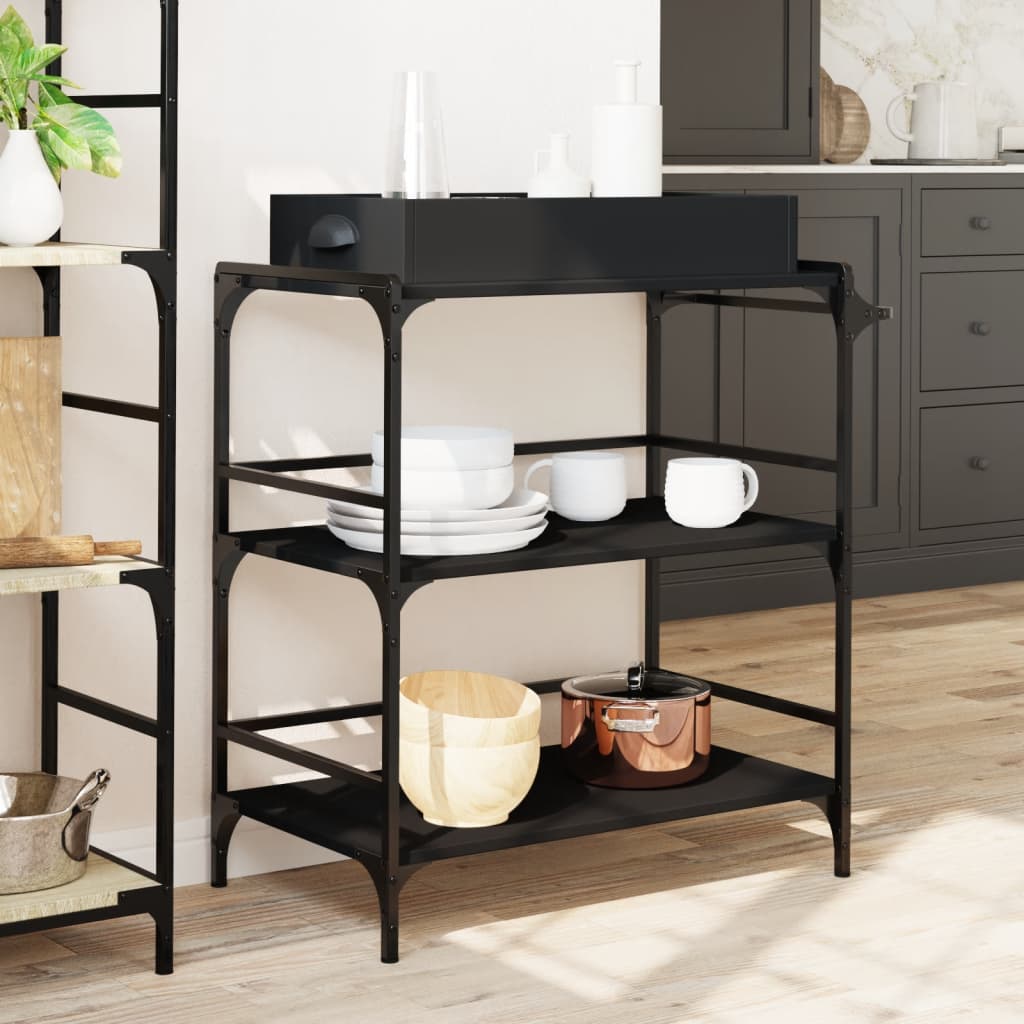 vidaXL Kitchen Trolley Black 81,5x41x92,5 cm Engineered Wood