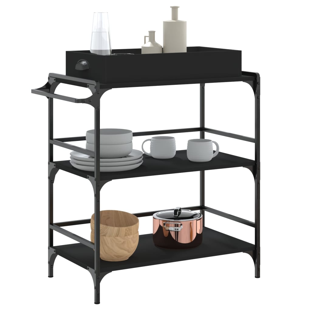 vidaXL Kitchen Trolley Black 81,5x41x92,5 cm Engineered Wood