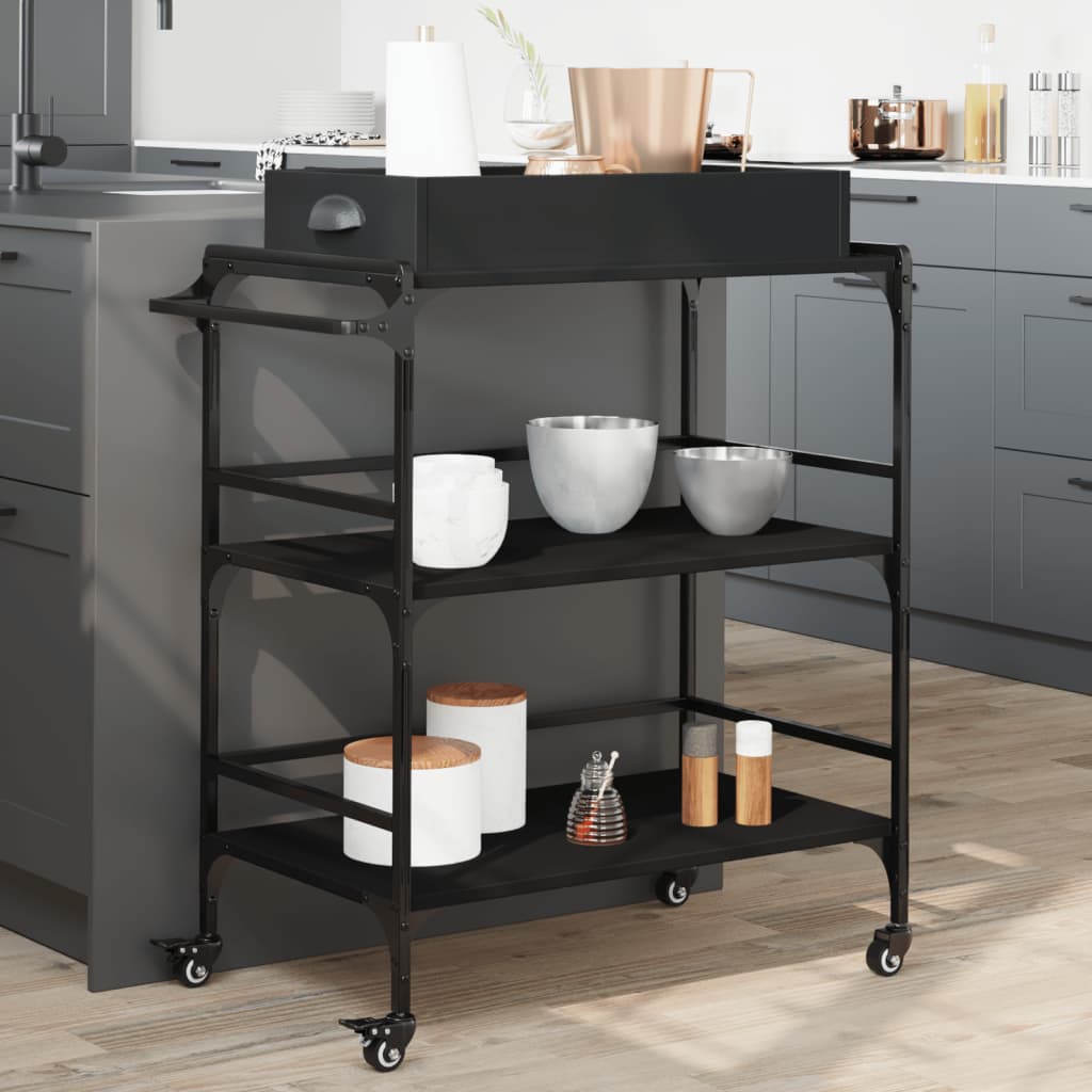 vidaXL Kitchen Trolley Black 81,5x41x92,5 cm Engineered Wood