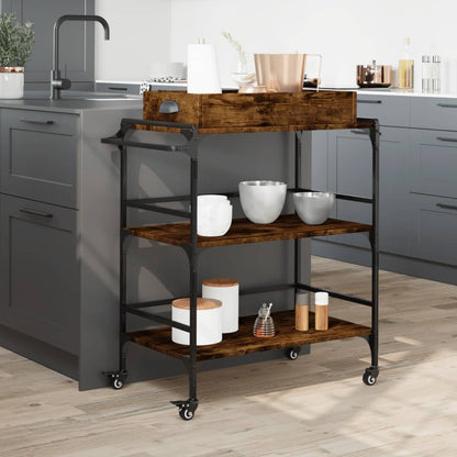 vidaXL Kitchen Trolley Smoked Oak 81,5x41x92,5 cm Engineered Wood