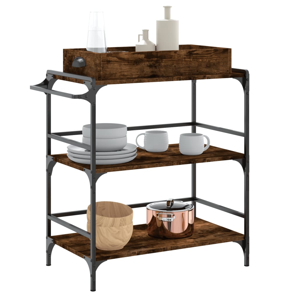 vidaXL Kitchen Trolley Smoked Oak 81,5x41x92,5 cm Engineered Wood