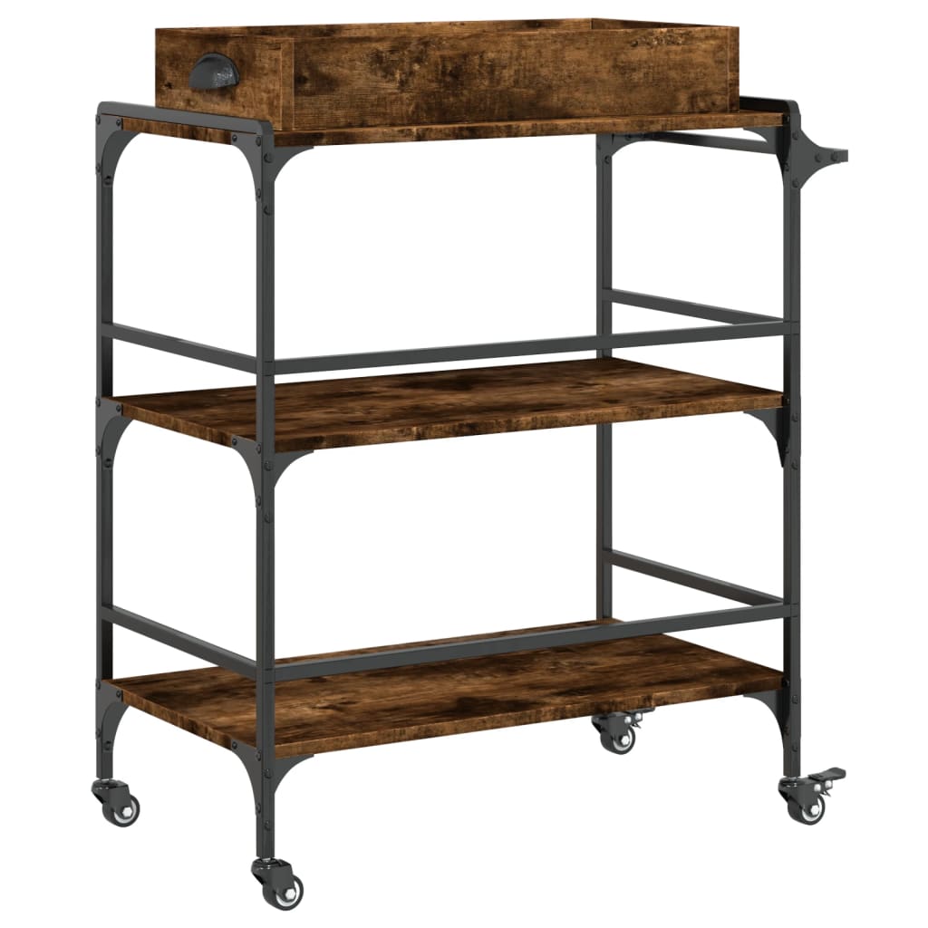 vidaXL Kitchen Trolley Smoked Oak 81,5x41x92,5 cm Engineered Wood