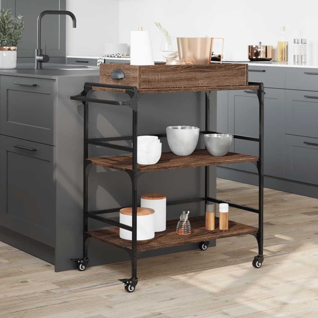 vidaXL Kitchen Trolley Brown Oak 81,5x41x92,5 cm Engineered Wood