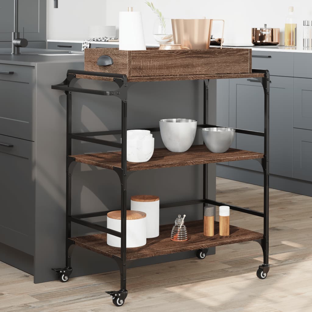 vidaXL Kitchen Trolley Brown Oak 81,5x41x92,5 cm Engineered Wood