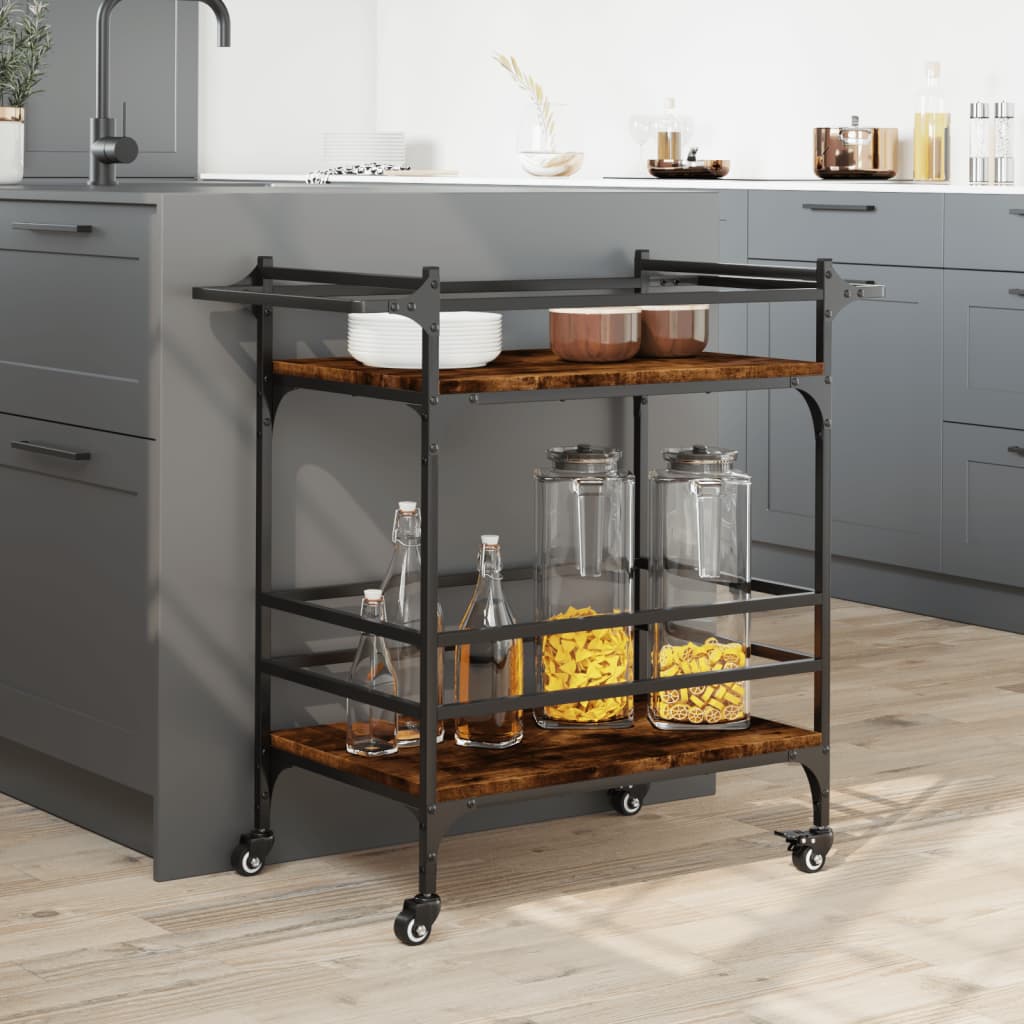 vidaXL Kitchen Trolley Smoked Oak 82x40x78,5 cm Engineered Wood